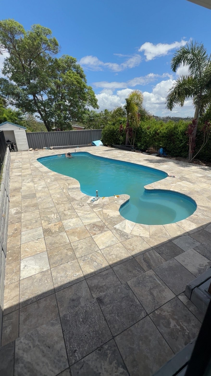 Travertine pool surround — Brisbane